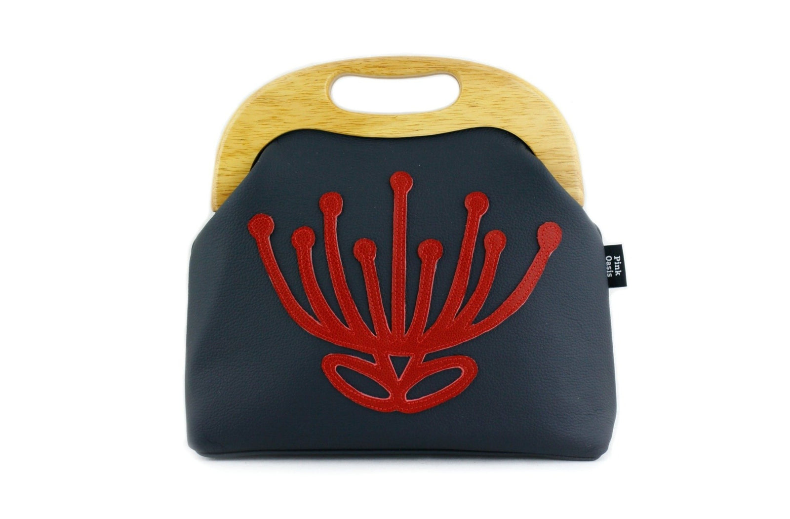 Handmade Waratah Navy Leather Handbag for Women | PINKOASIS