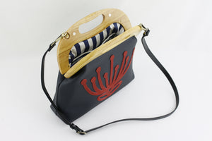 Handmade Waratah Navy Leather Handbag for Women | PINKOASIS