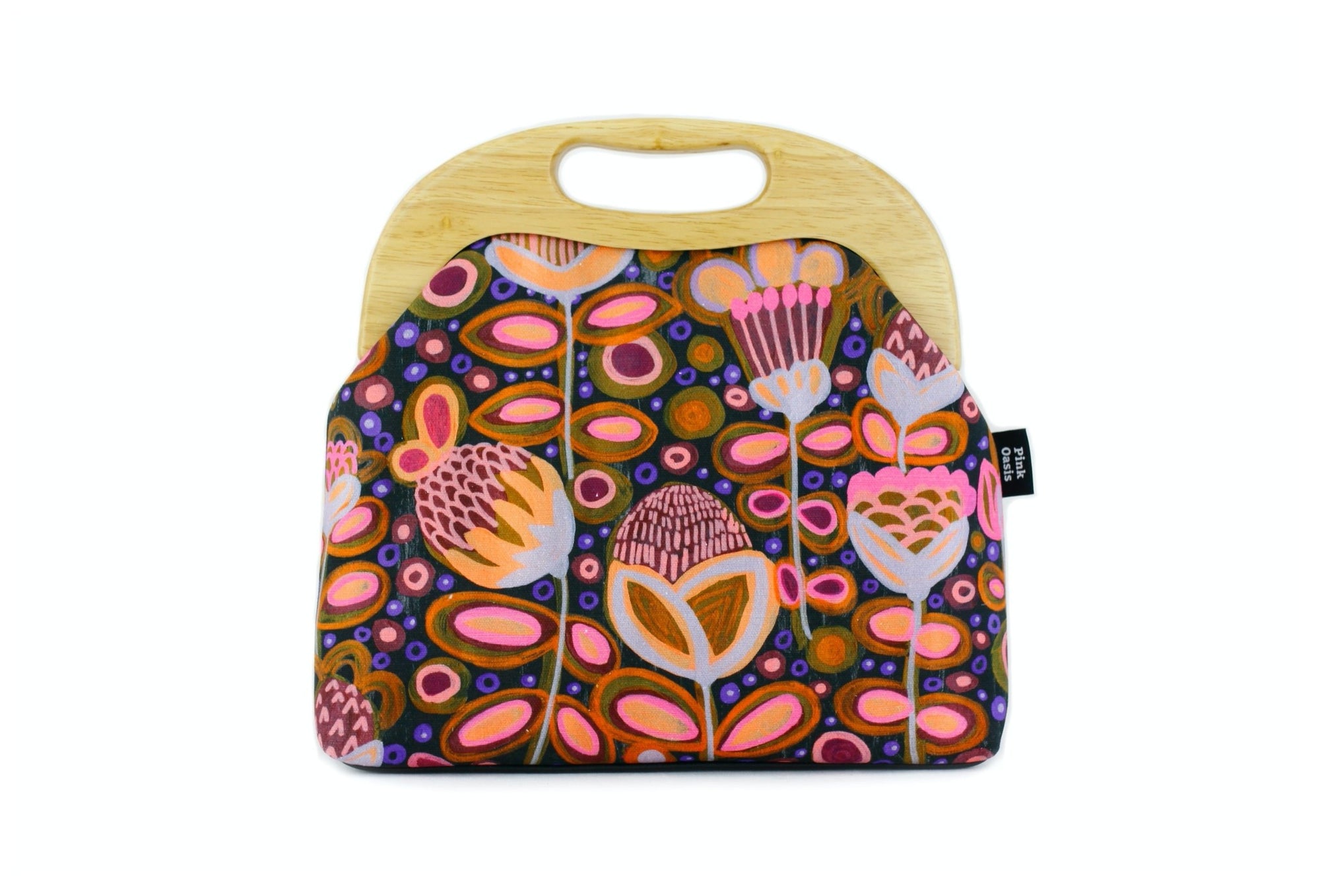 Native Australian Botanicals Large Wood Frame Bag | PINKOASIS